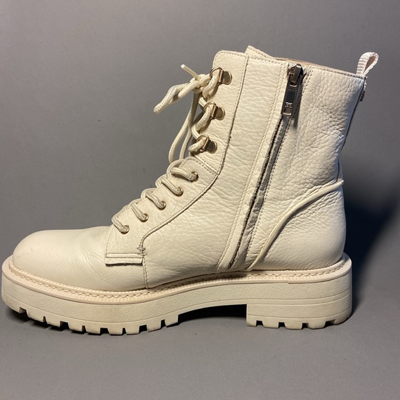 Sam Edelman Lue Ivory Chunky Block Heel Lace Up Ankle Combat Boots Size 10 - Picture 2 of 10